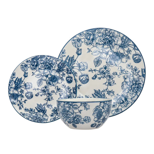 GODINGER Banbury Blue Porcelain 12 Piece Dinnerware Set - Echo Dining
