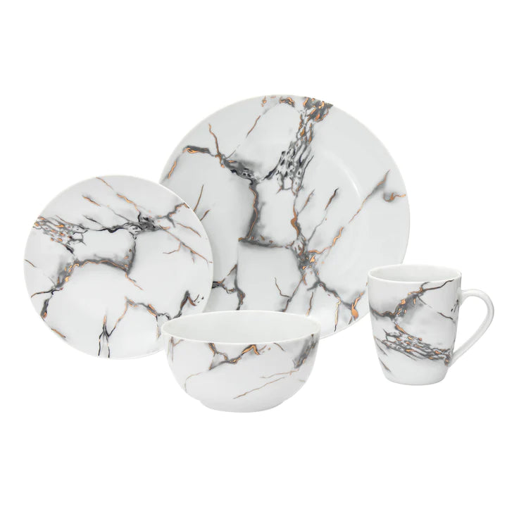 GODINER Rayo Marble Porcelain 16 Piece Dinnerware Set, Service For 4 - Echo Dining