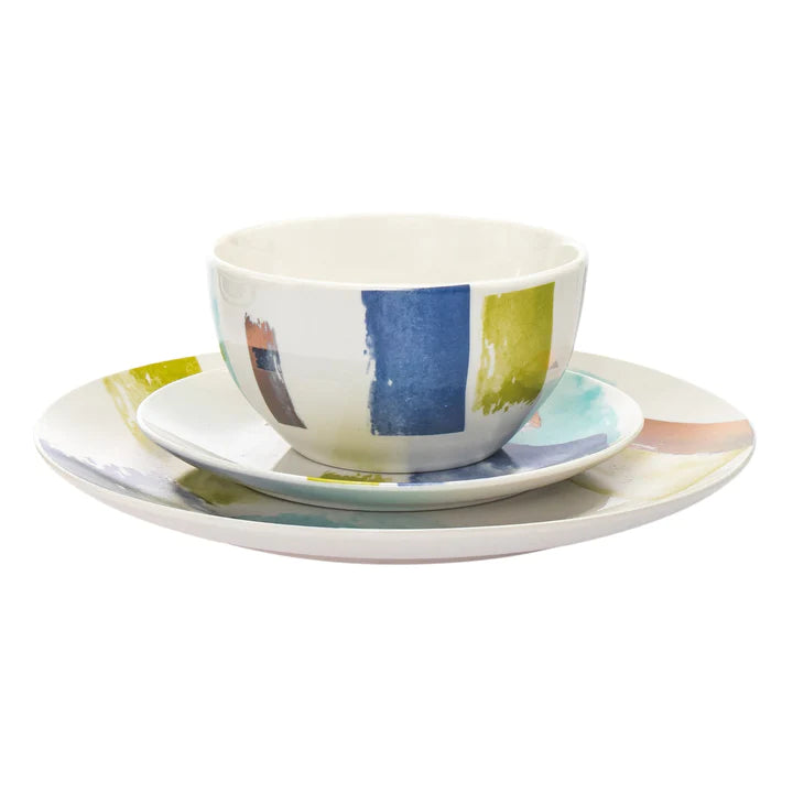 Brushstrokes Porcelain 16 Piece Dinnerware Set, Service For 4 - Echo Dining