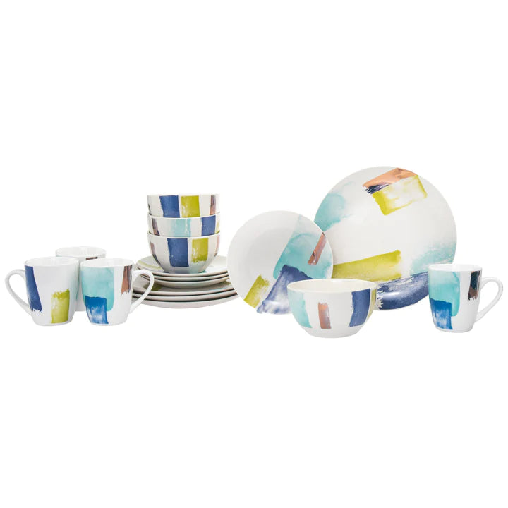 Brushstrokes Porcelain 16 Piece Dinnerware Set, Service For 4 - Echo Dining