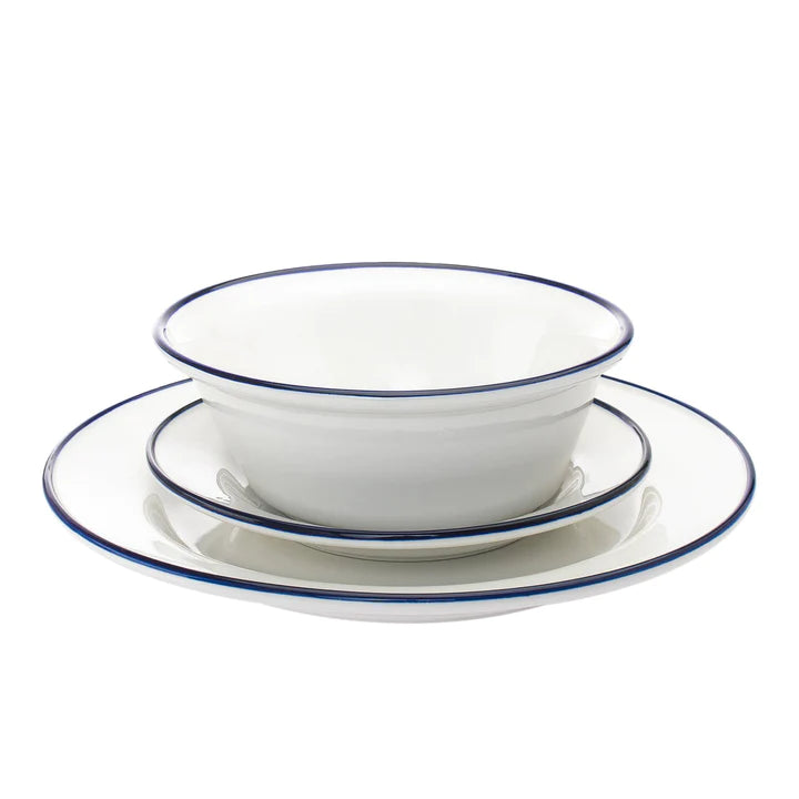 Bistro Blue Rim Porcelain 16 Piece Dinnerware Set, Service For 4 - Echo Dining