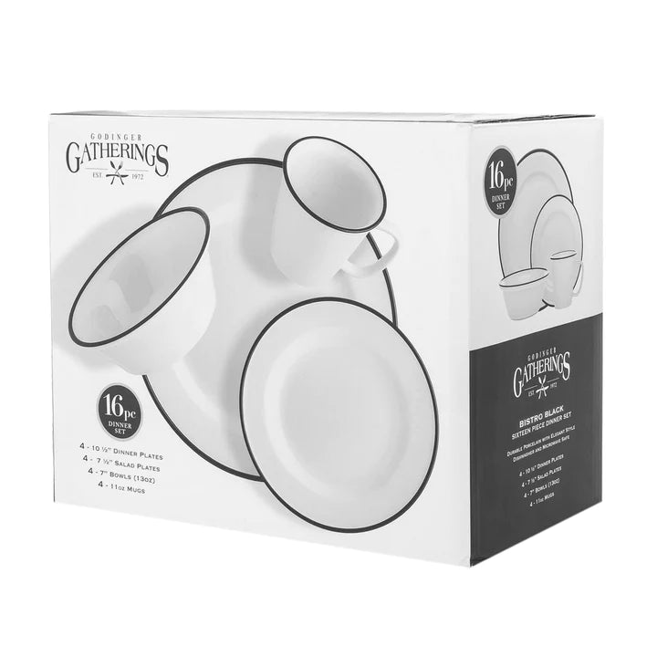 Bistro Black Rim Porcelain 16 Piece Dinnerware Set, Service For 4 - Echo Dining