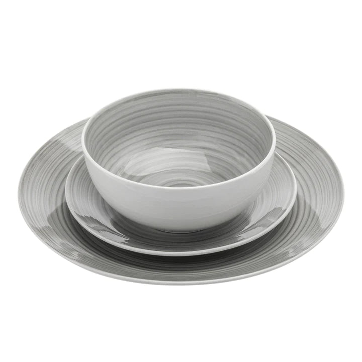 GODINGER Spiral Grey Porcelain 12 Piece Dinnerware Set, Service For 4 - Echo Dining