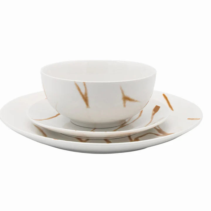 Boulon Gold Porcelain 12 Piece Dinnerware Set, Service For 4 - Echo Dining