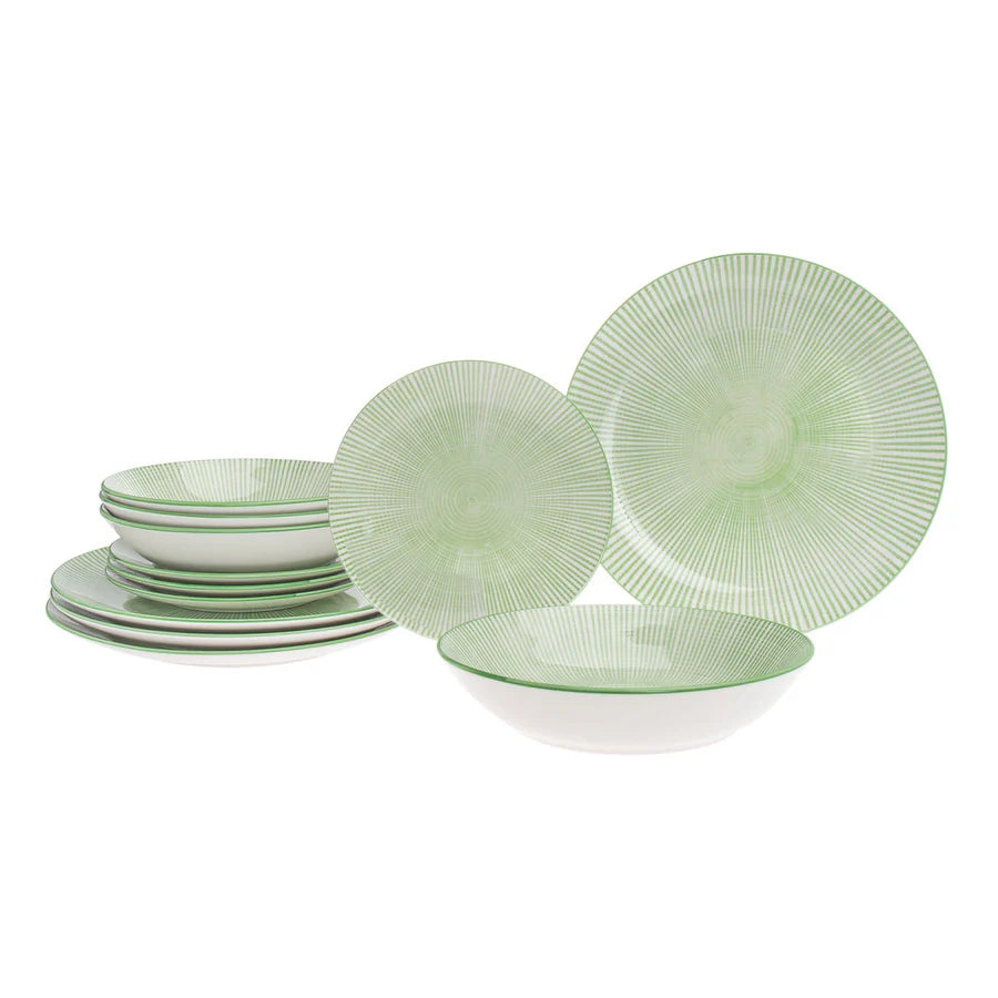GODINGER Laura Green Porcelain 12 Piece Dinnerware Set, Service For 4 - Echo Dining