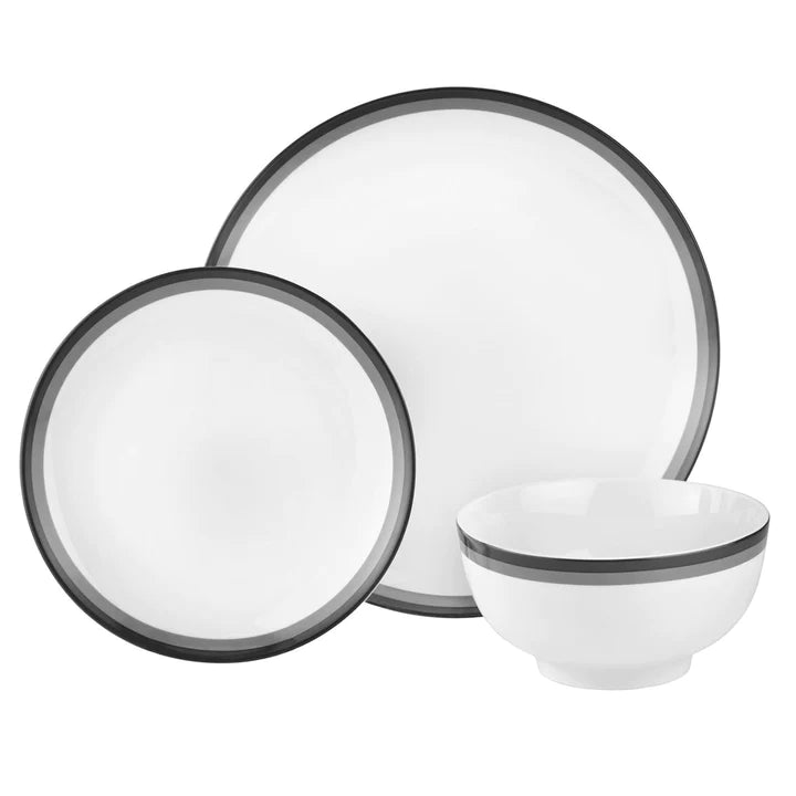 GODINGER Sheer Grey Porcelain 12 Piece Dinnerware Set, Service for 4 - Echo Dining