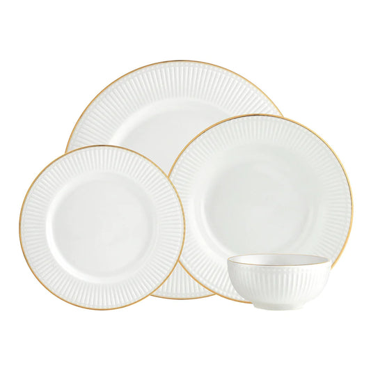 GODINGER Republique Porcelain Gold Rim 16 Piece Dinnerware Set, Service For 4 - Echo Dining