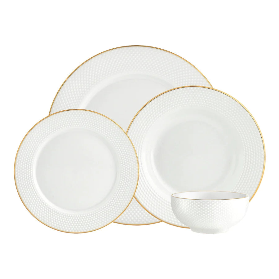 GODINGER Pique Porcelain Gold Rim 16 Piece Dinnerware Set, Service For 4 - Echo Dining