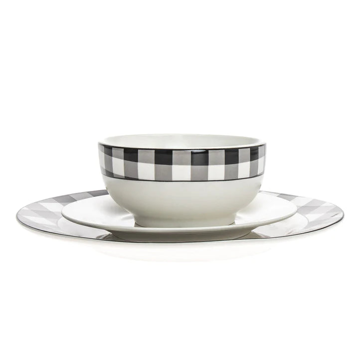 Damier Porcelain 12 Piece Dinnerware Set, Service For 4 - Echo Dining