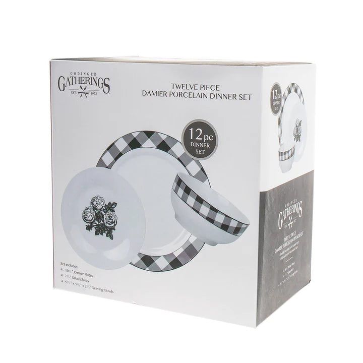 Damier Porcelain 12 Piece Dinnerware Set, Service For 4 - Echo Dining