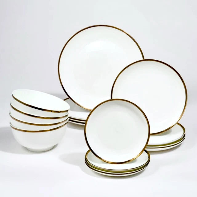GODINGER Nola Bone China Gold Rim 16 Piece Dinnerware Set, Service for 4 - Echo Dining