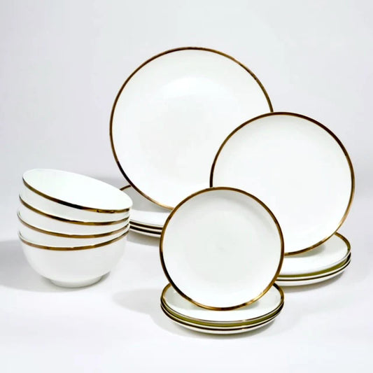 GODINGER Nola Bone China Gold Rim 16 Piece Dinnerware Set, Service for 4 - Echo Dining
