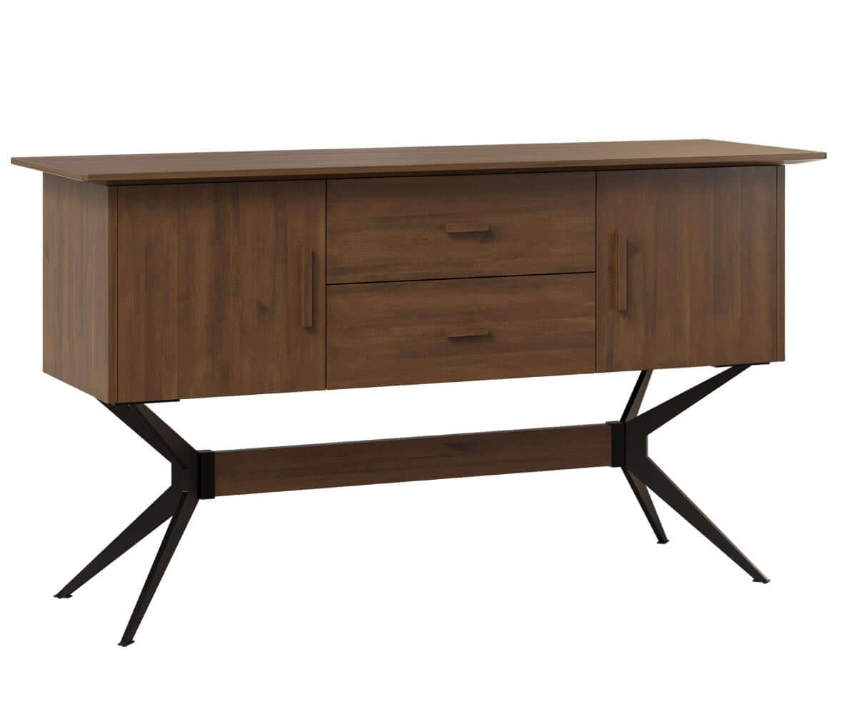 Jefferson Wine Buffet front view showing brown maple wood and steel base