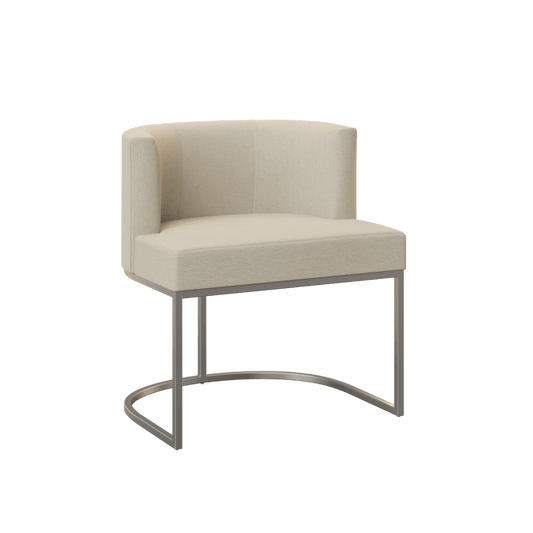 Front view of the Kenton contemporary upholstered dining chair with plush seat and modern metal frame.
