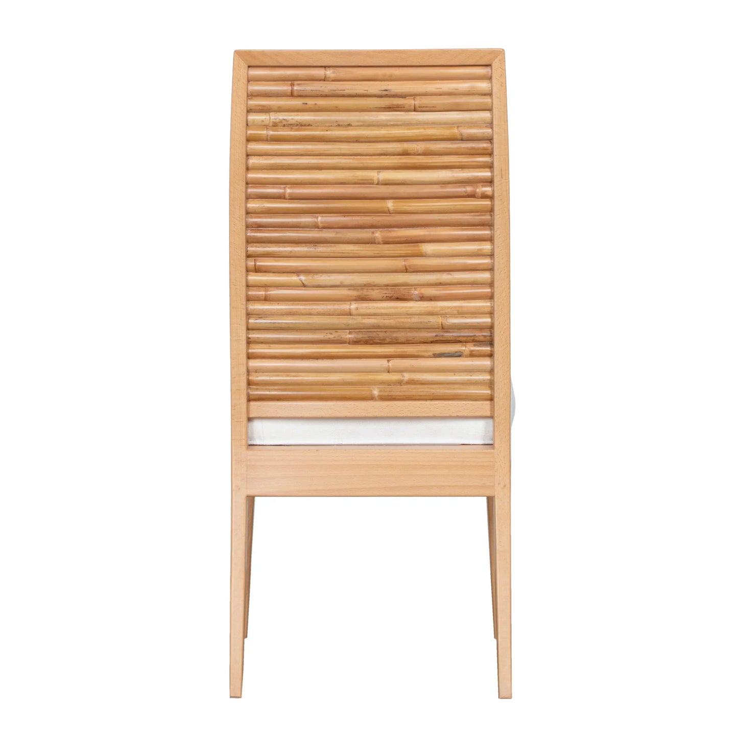 Stacked Bamboo Dining Chair, back view highlighting round rattan pole design.
