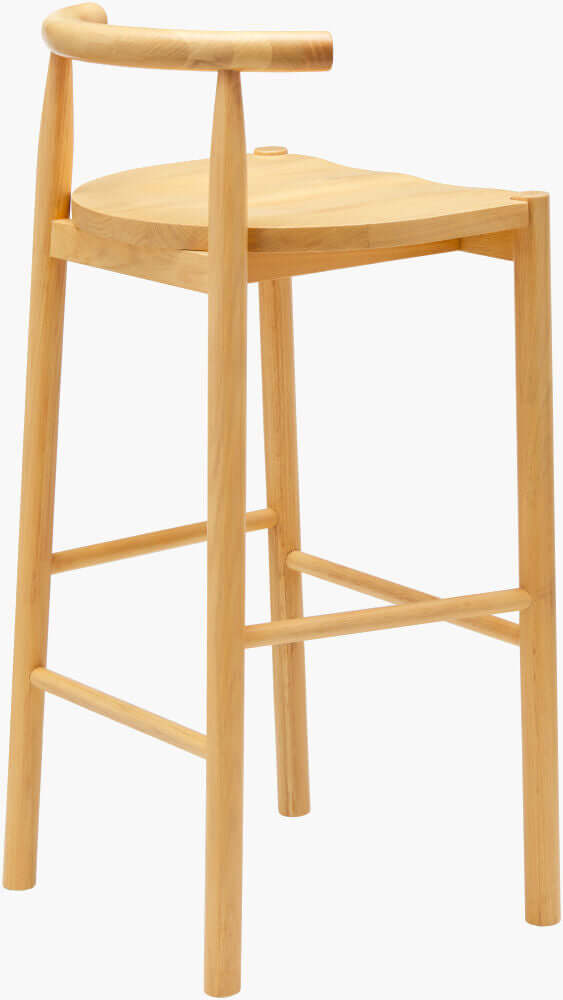 Back view of the Callum wooden bar stool by Surya, showcasing its natural oak finish and minimalist design.