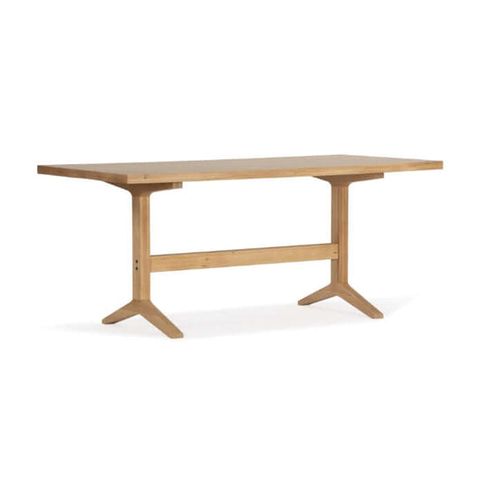 Angled view of the Denver Dining Table Natural by Union Home, showcasing its FSC Certified Oak Wood construction and modern farmhouse design.