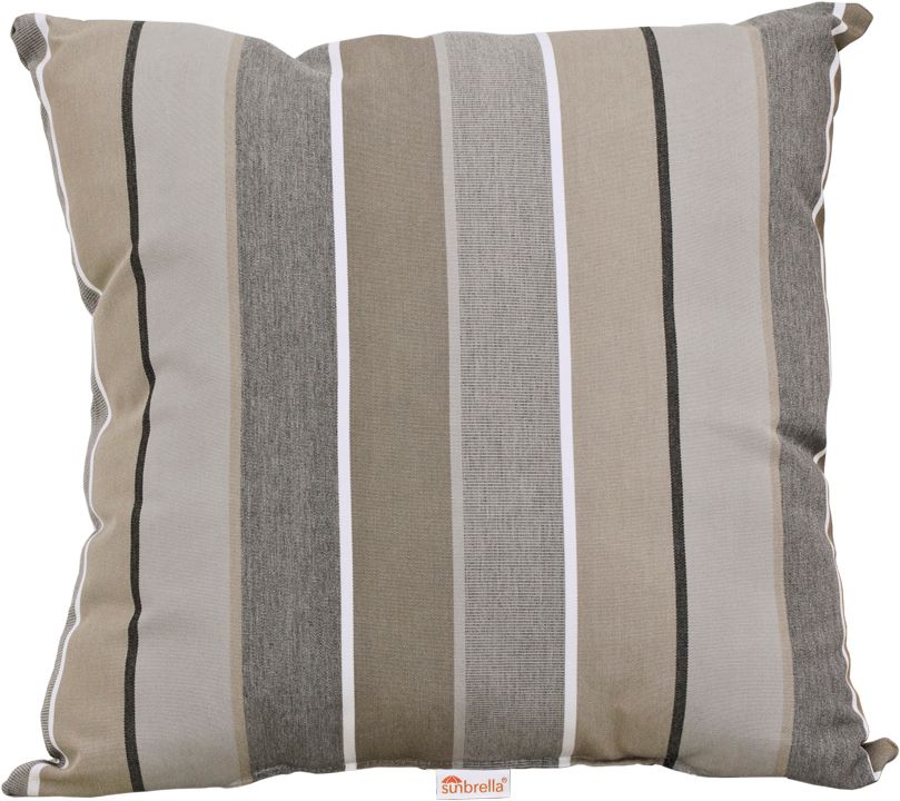 LuxCraft throw pillow in Milano Charcoal with neutral and dark stripes, crafted from durable Sunbrella® fabric for outdoor use.