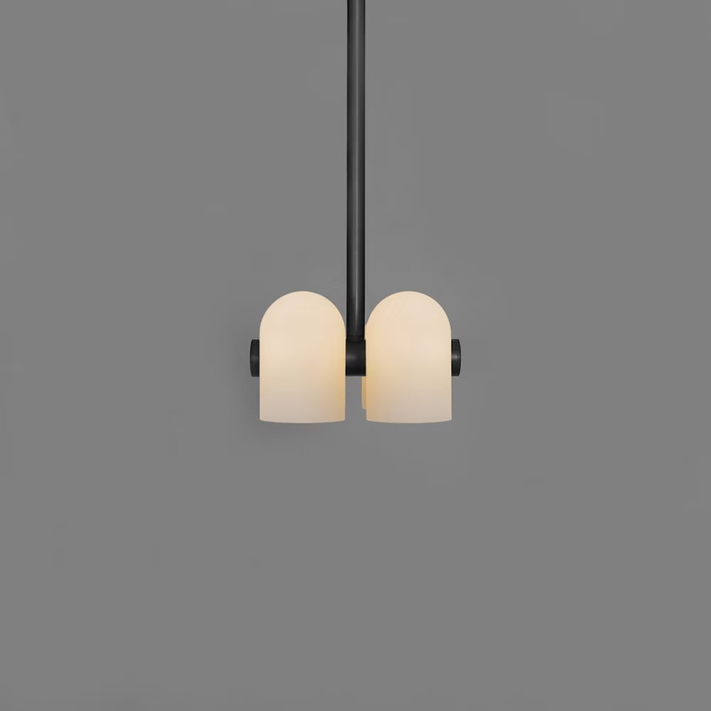Close-up of the Odyssey 4 Pendant Light in black gunmetal finish showcasing the opal glass details.