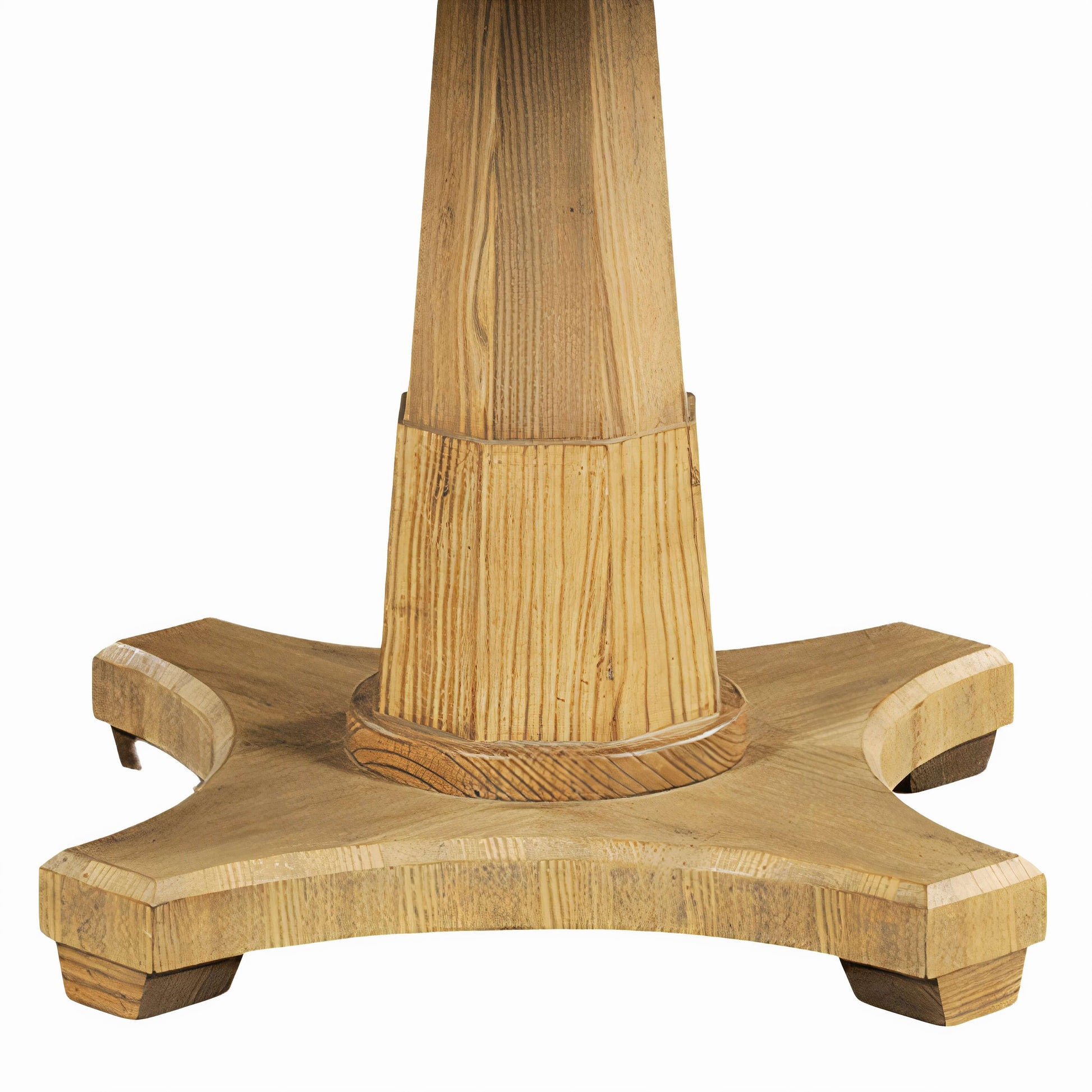 Solid oak pedestal base showing the octagonal design and wood grain of the Lancaster Dining Table for stability and elegance.