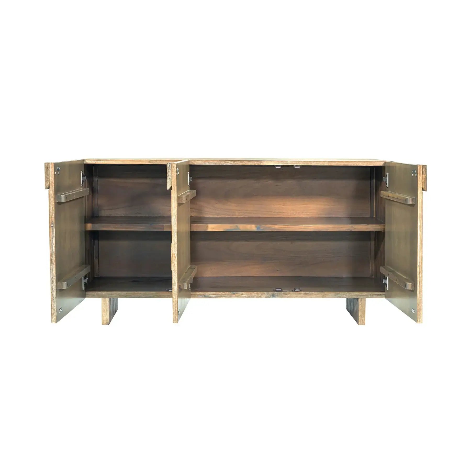 Atlantis Contemporary Sideboard open to reveal spacious interior with adjustable shelves.