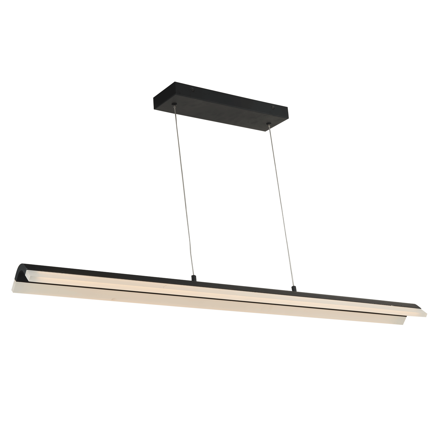 Bar pendant light in brushed aluminum finish, angled glowing view.