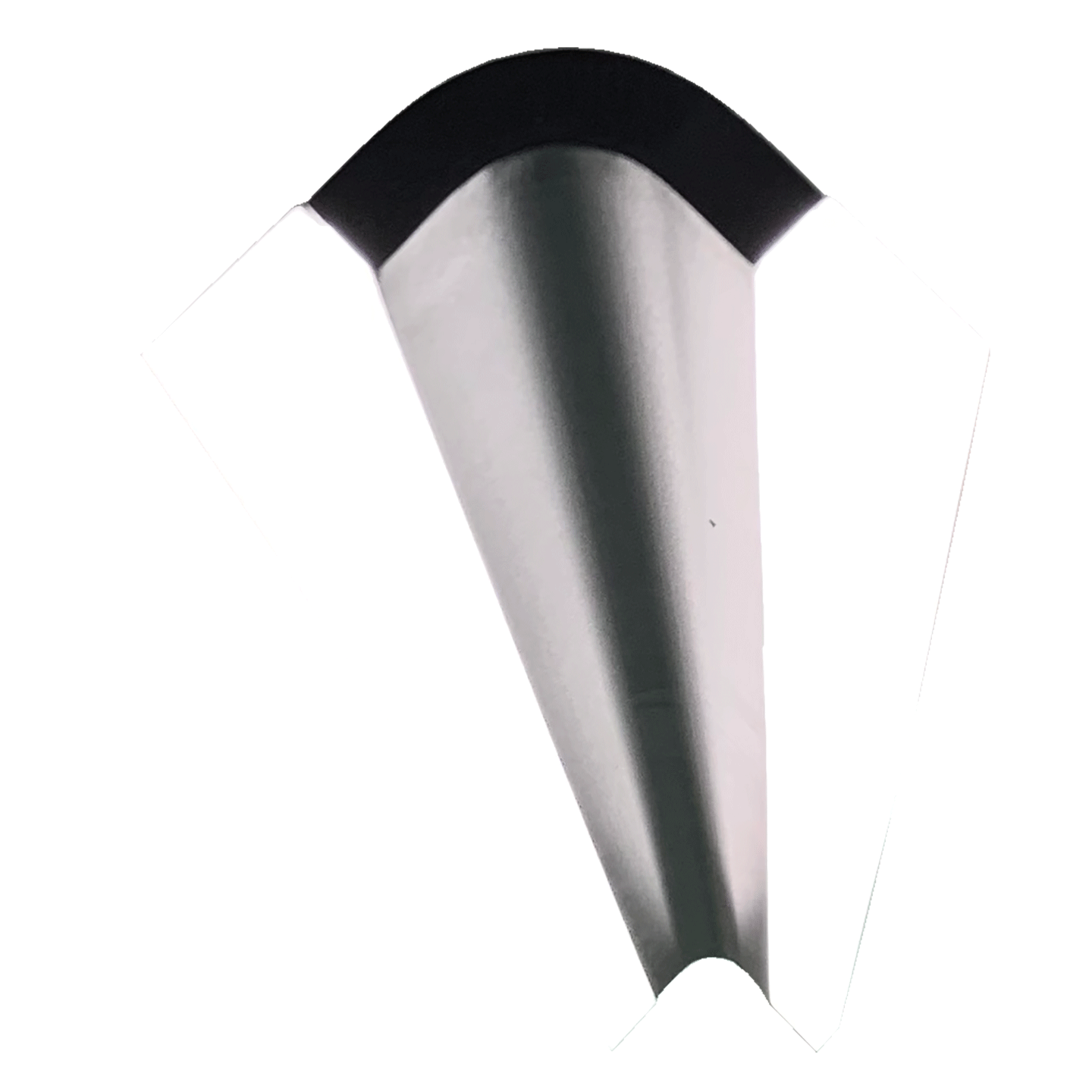 Curved edge detail of matte black bar pendant light diffuser.