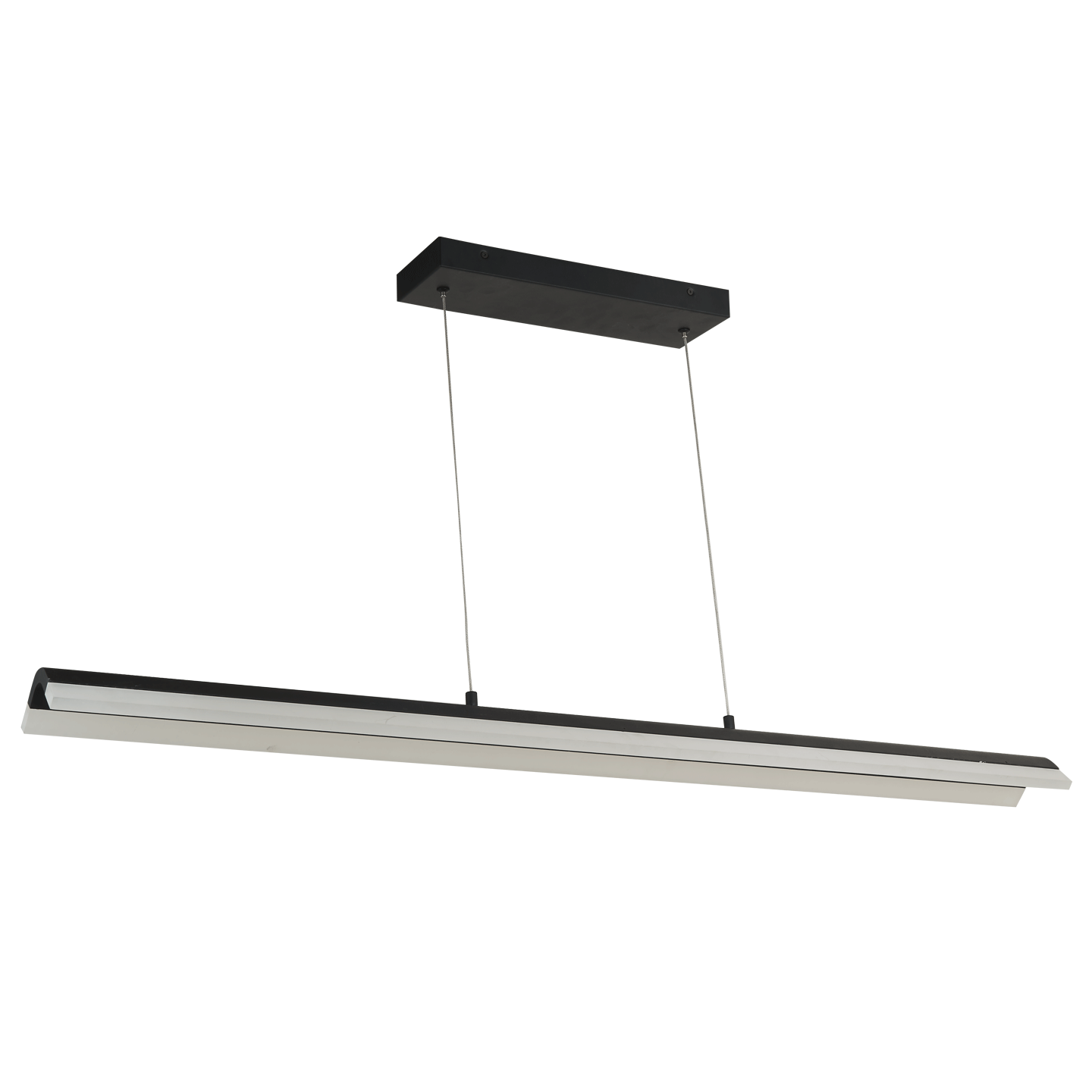 Modern matte black bar pendant light, LEDs off.