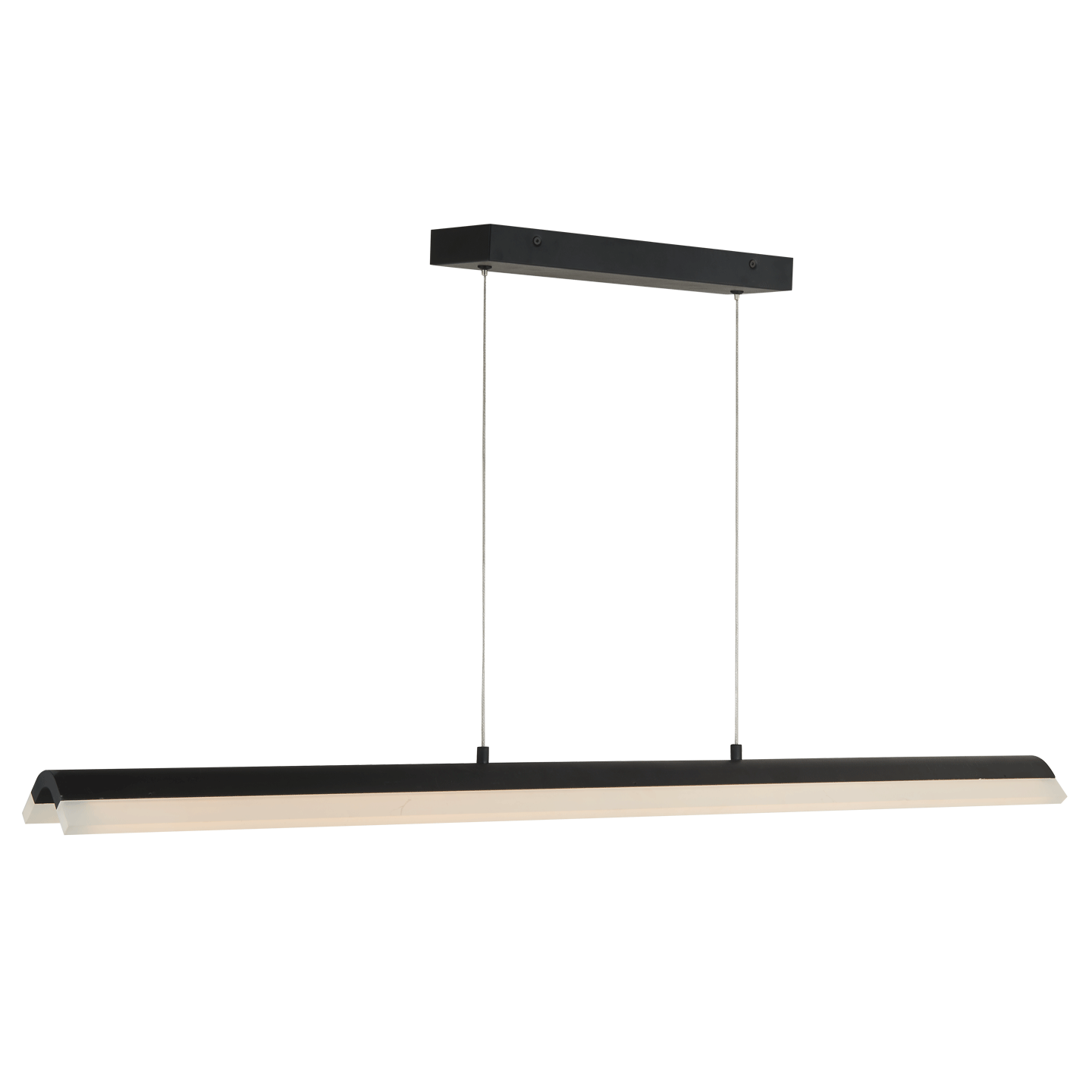 Matte black bar pendant light, slim linear design top view.