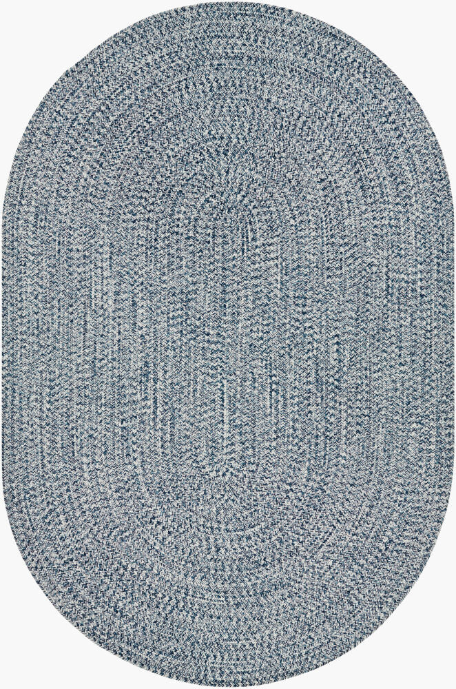 Oval Chesapeake Bay Denim Rug in calming denim tones, ideal for cozy living spaces.