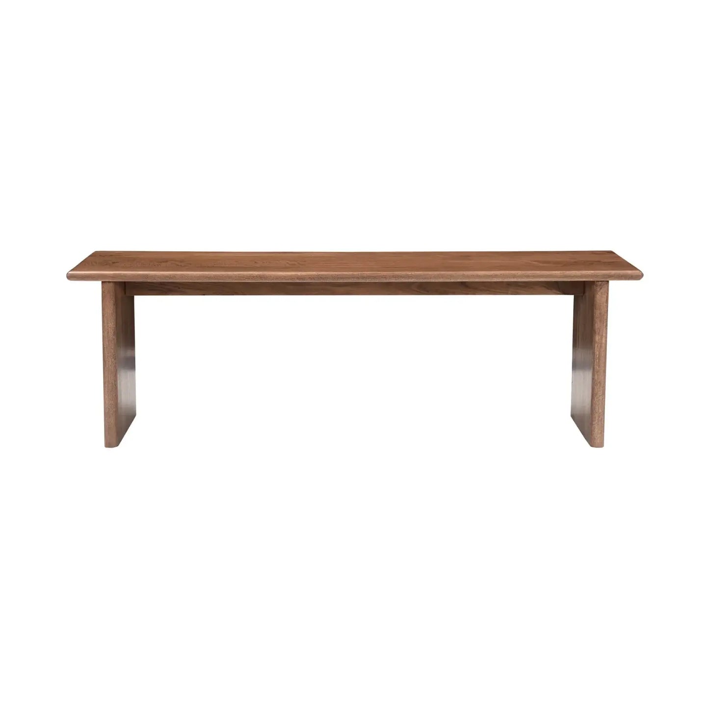 Dallas Solid Wood Dining Bench made of solid mango wood in dark honey brown finish, front view.