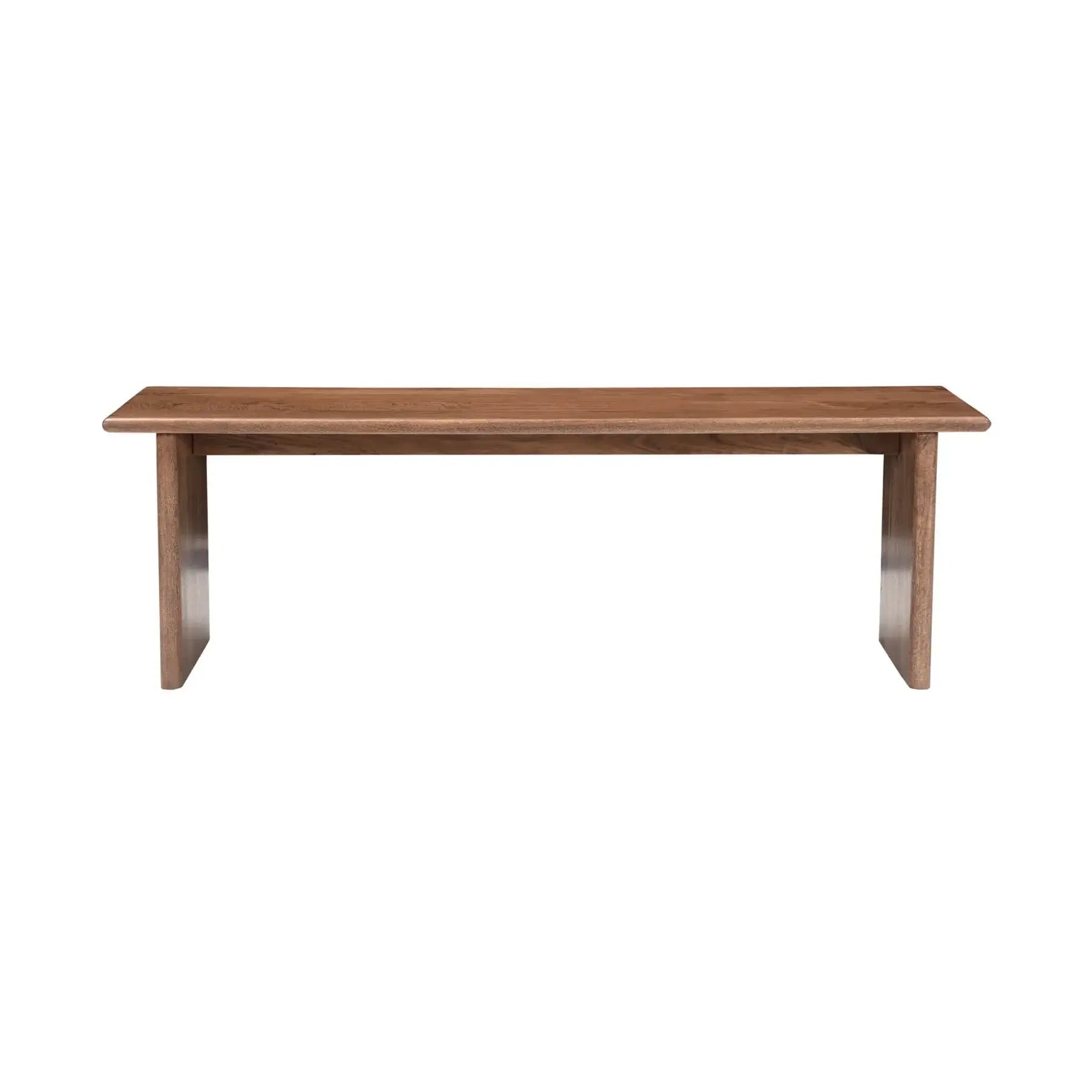 Dallas Solid Wood Dining Bench made of solid mango wood in dark honey brown finish, front view.