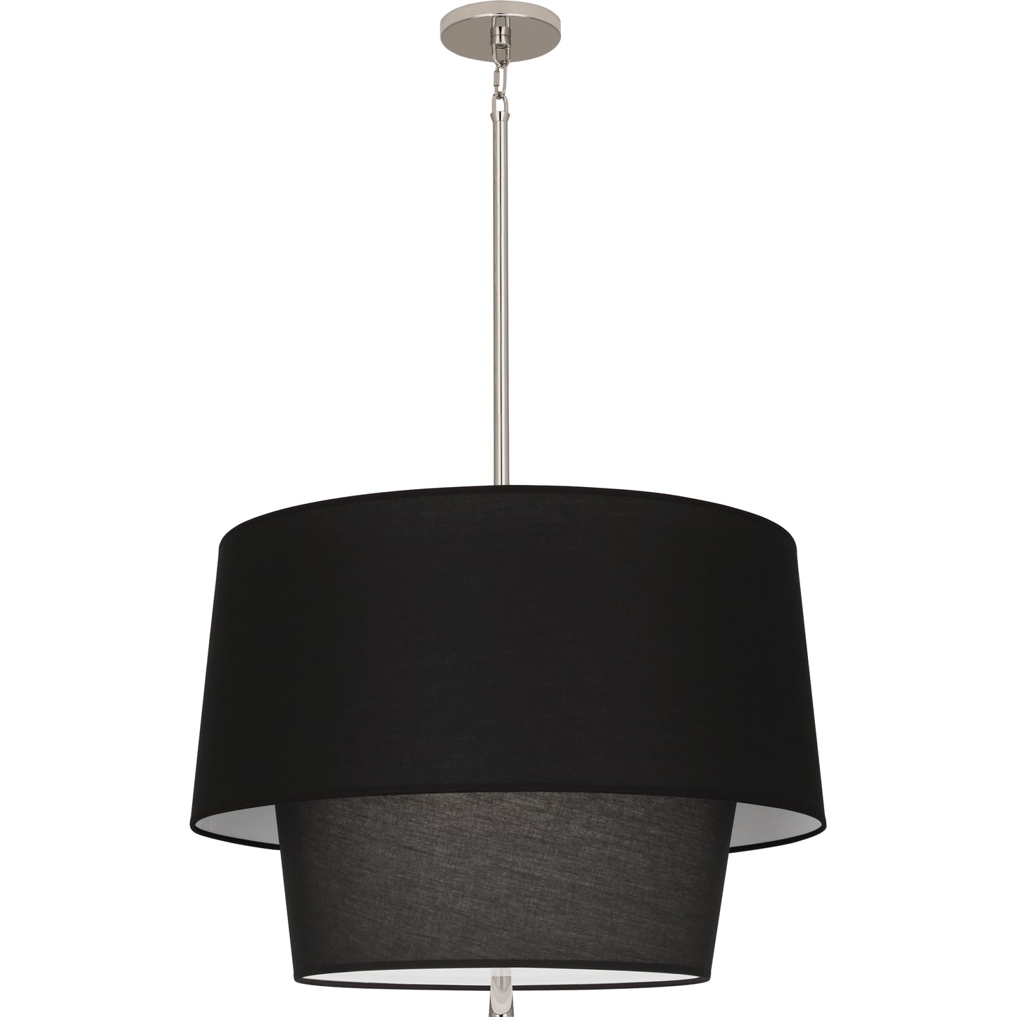 Side view of Raven Black two-tier pendant light in polished nickel finish, emphasizing the layered structure.