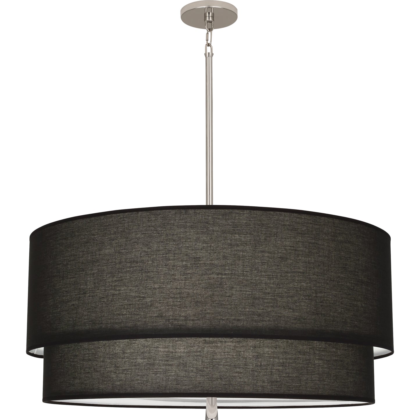 Nickel finish pendant light with a bold raven black double-layered shade for modern interiors.