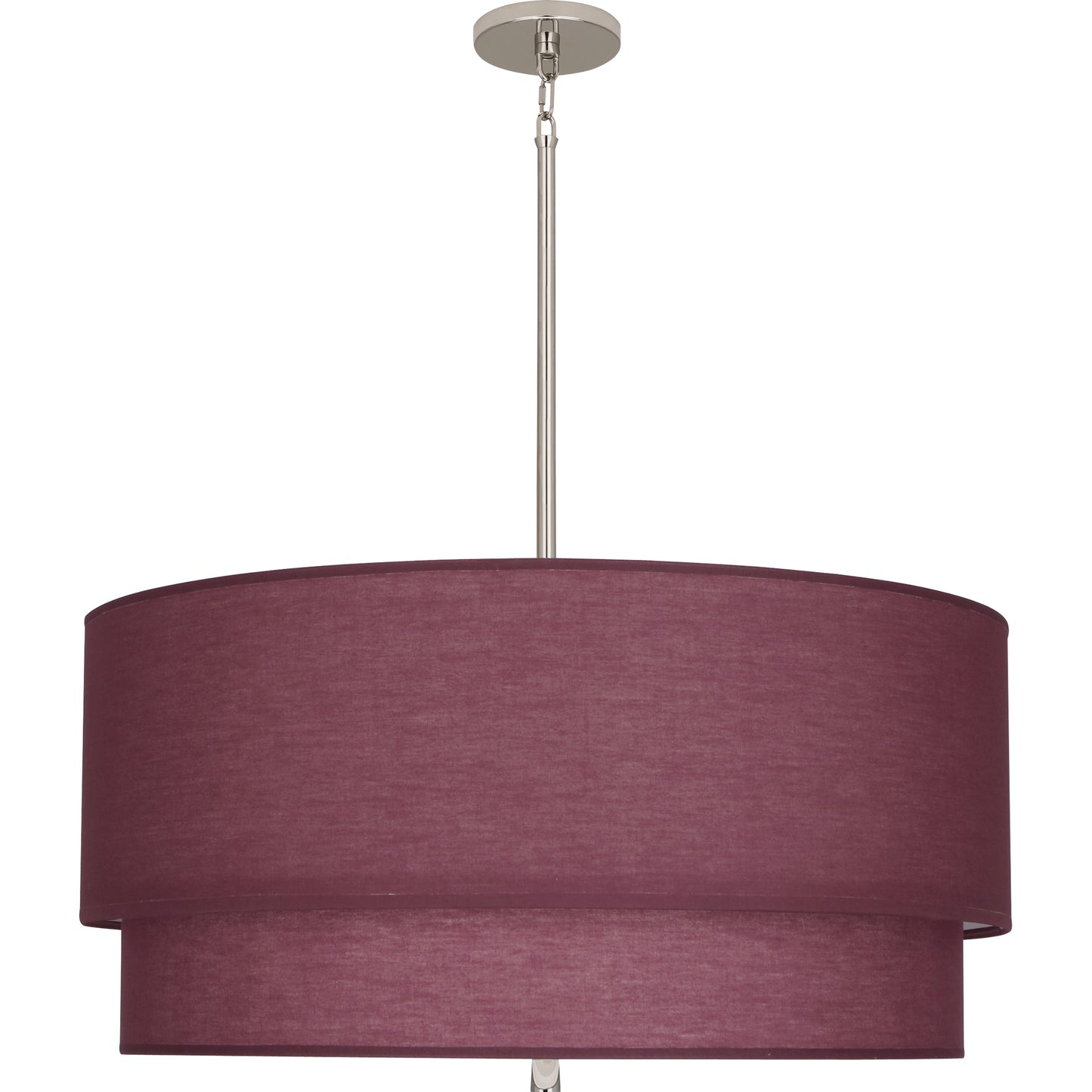 A two-tiered hanging pendant light with a vintage wine shade and a polished nickel finish, showcasing a contemporary design.