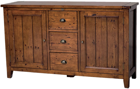 Angled view of the Irish Coast African Dusk brown wood Sideboard showcasing drawers and cabinets