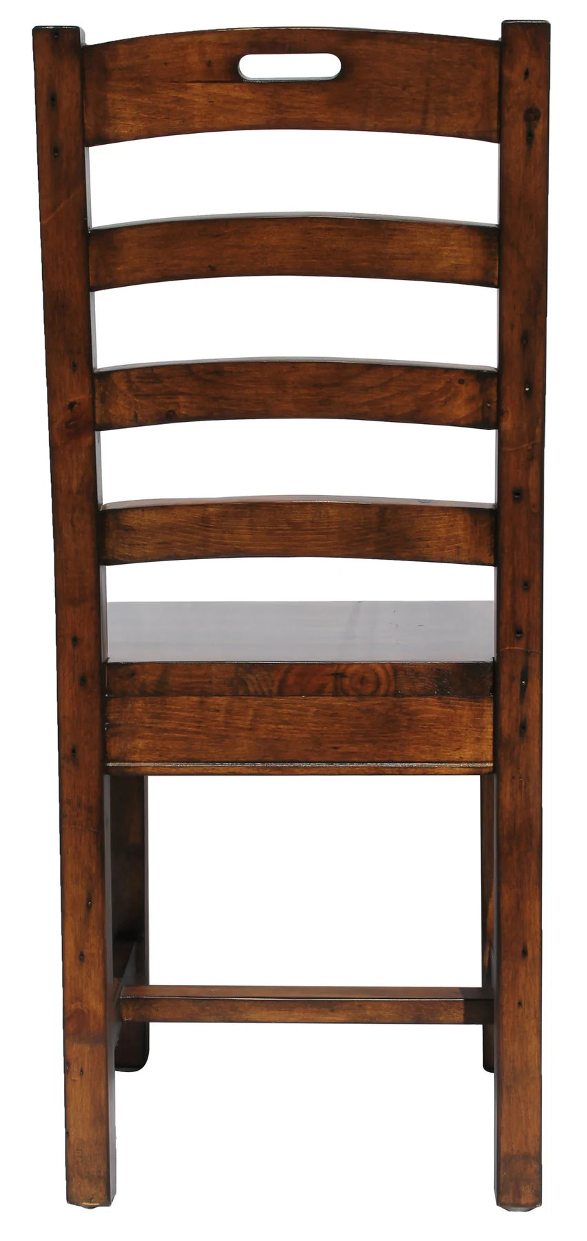 Back view of the Irish Coast African Dusk reclaimed wood dining chair showing the ladder-style backrest.