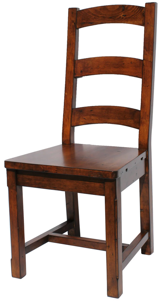 Front view of the Irish Coast Ladder Back Brown Dining Chair showcasing rustic wood craftsmanship.