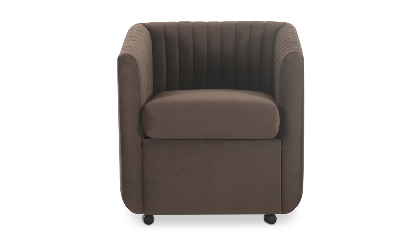 Front view of the Jane brown velvet dining chair.