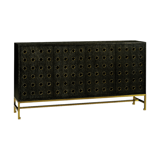 Kent Black Sideboard and brass accents, front view.