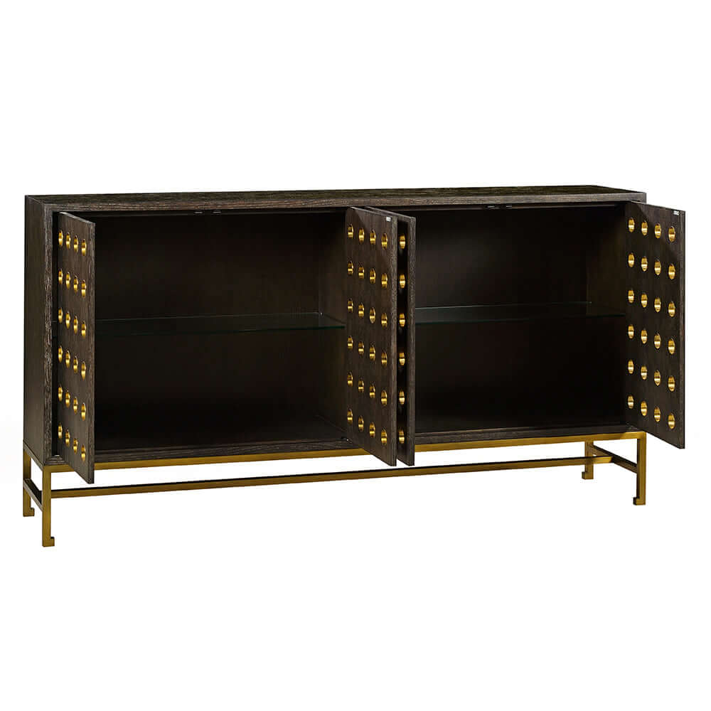 Kent Black Sideboard with open doors, showing interior storage space.