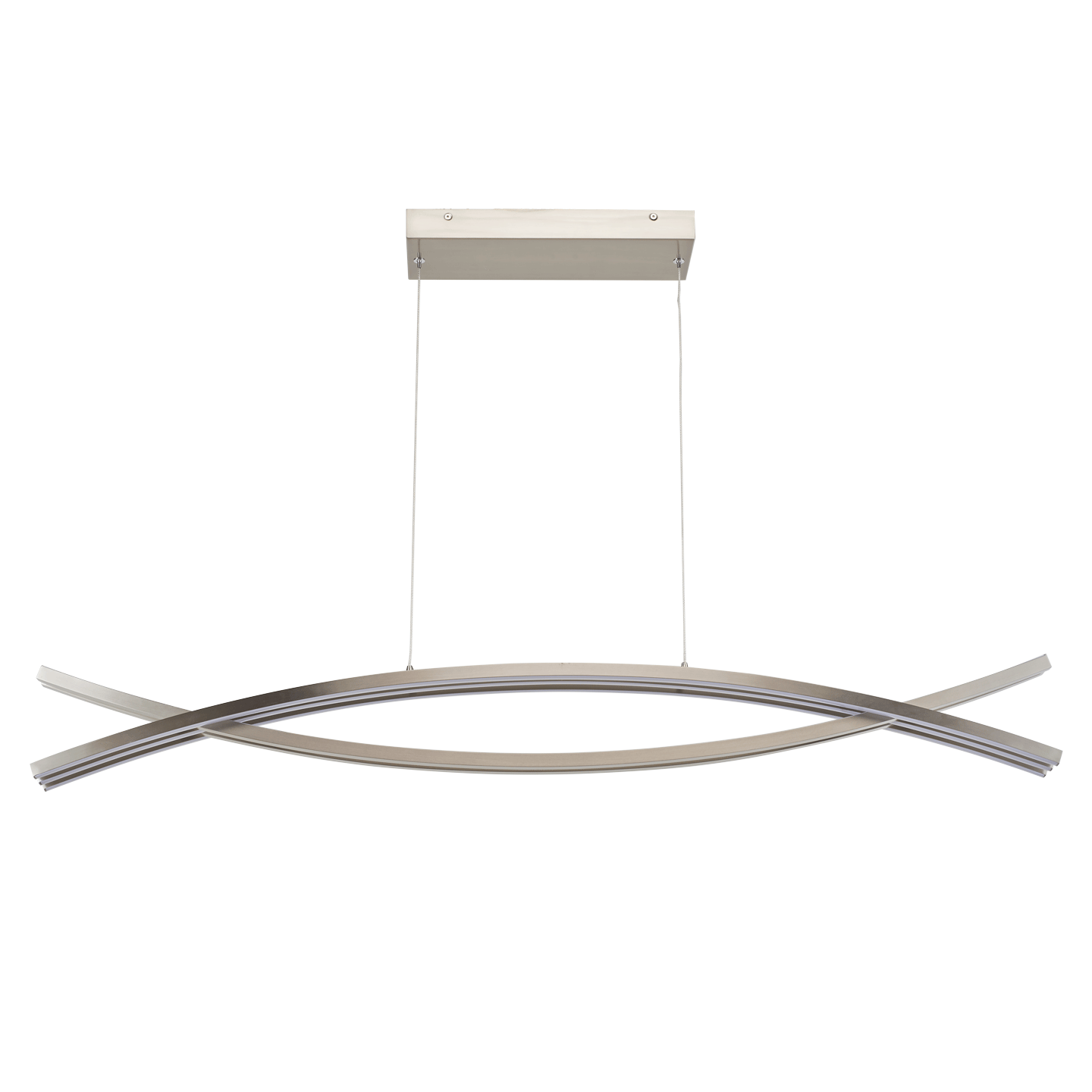 Wishbone LED linear pendant light brushed nickel front off.