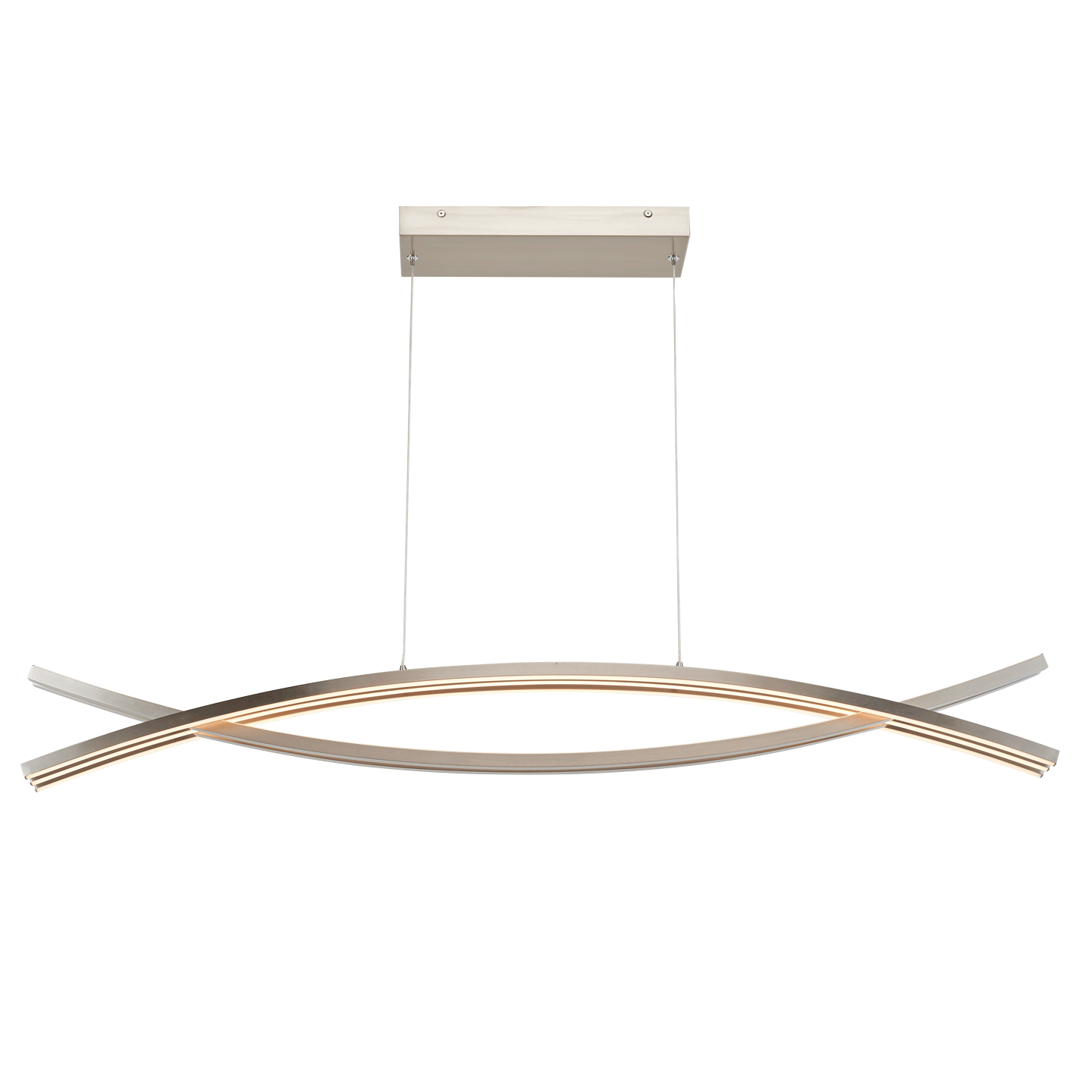 Wishbone LED linear pendant light brushed nickel front on.