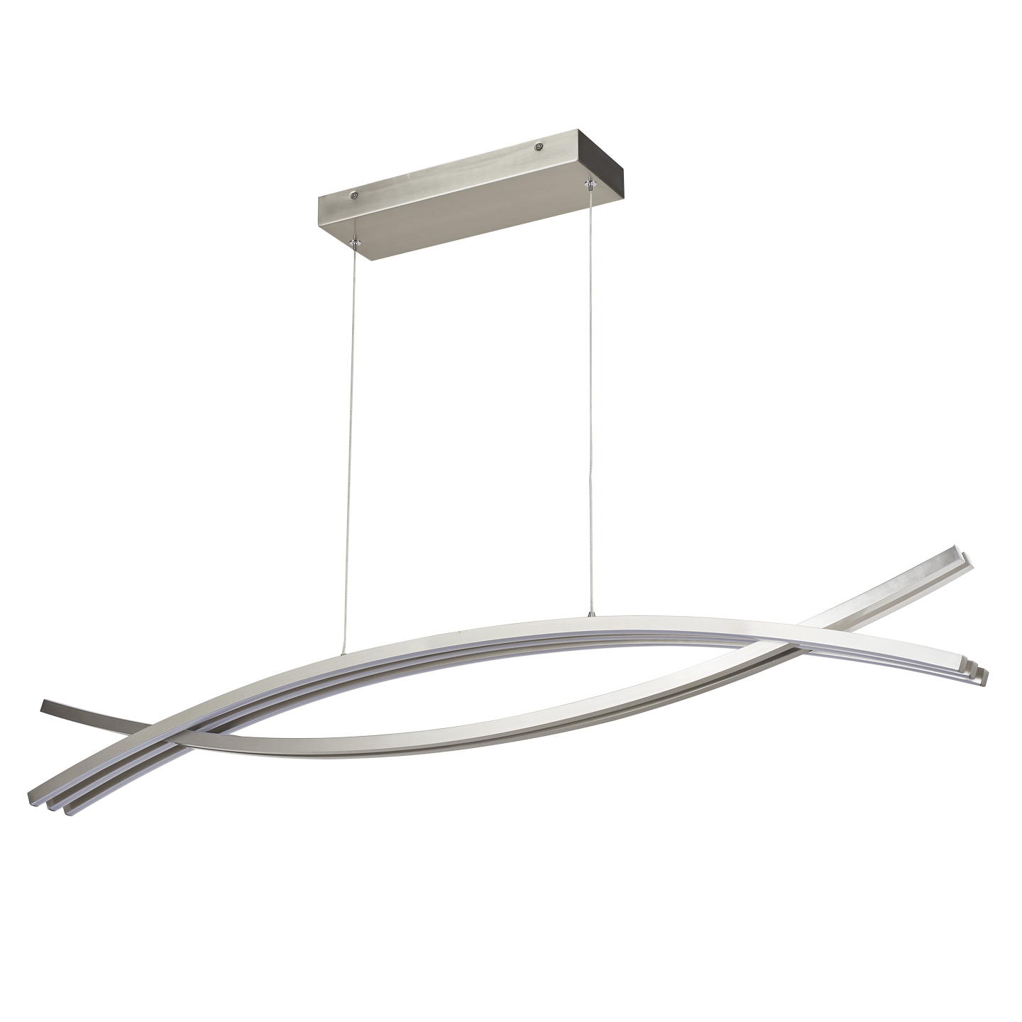LED linear pendant light brushed nickel angled off.