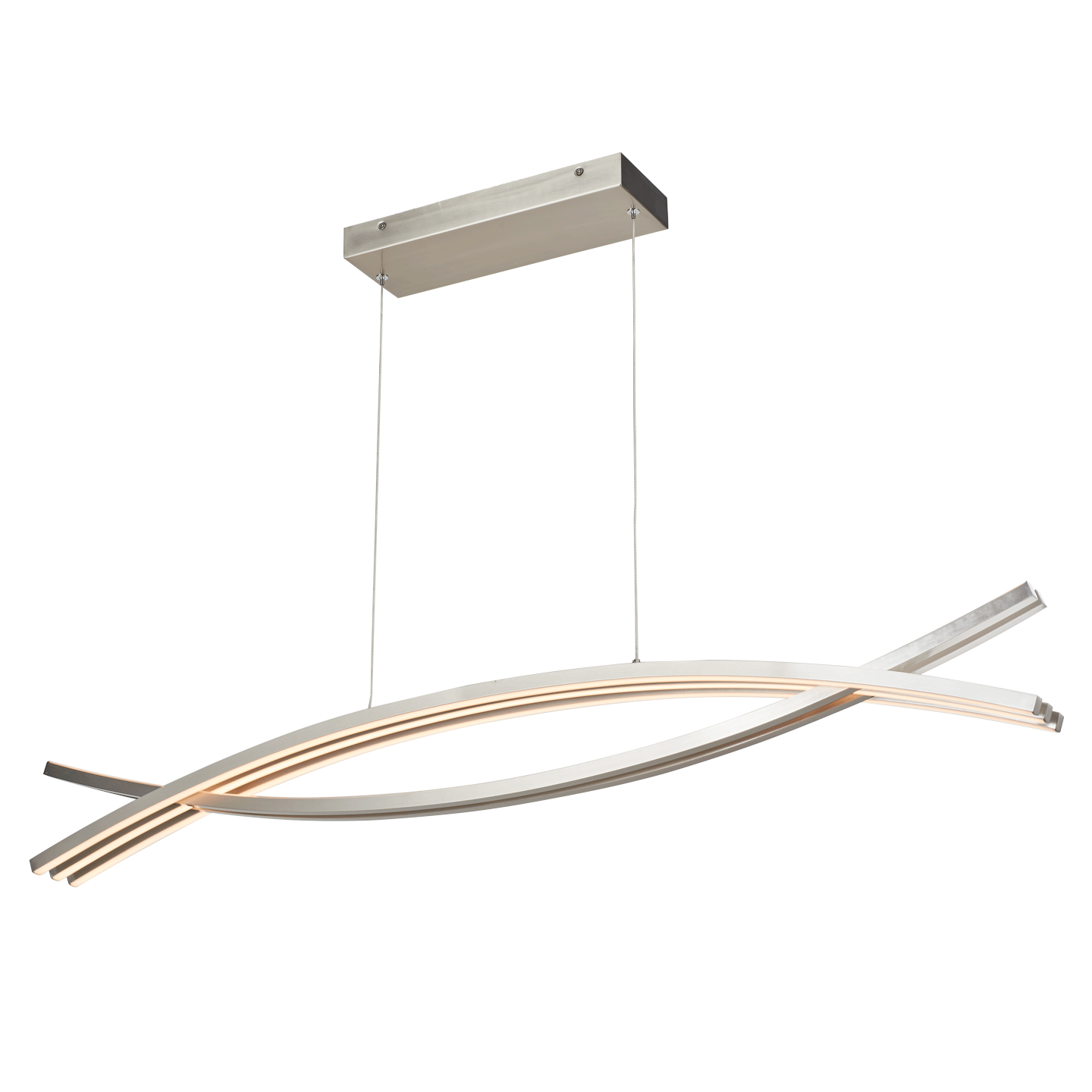LED linear pendant light brushed nickel glowing view.