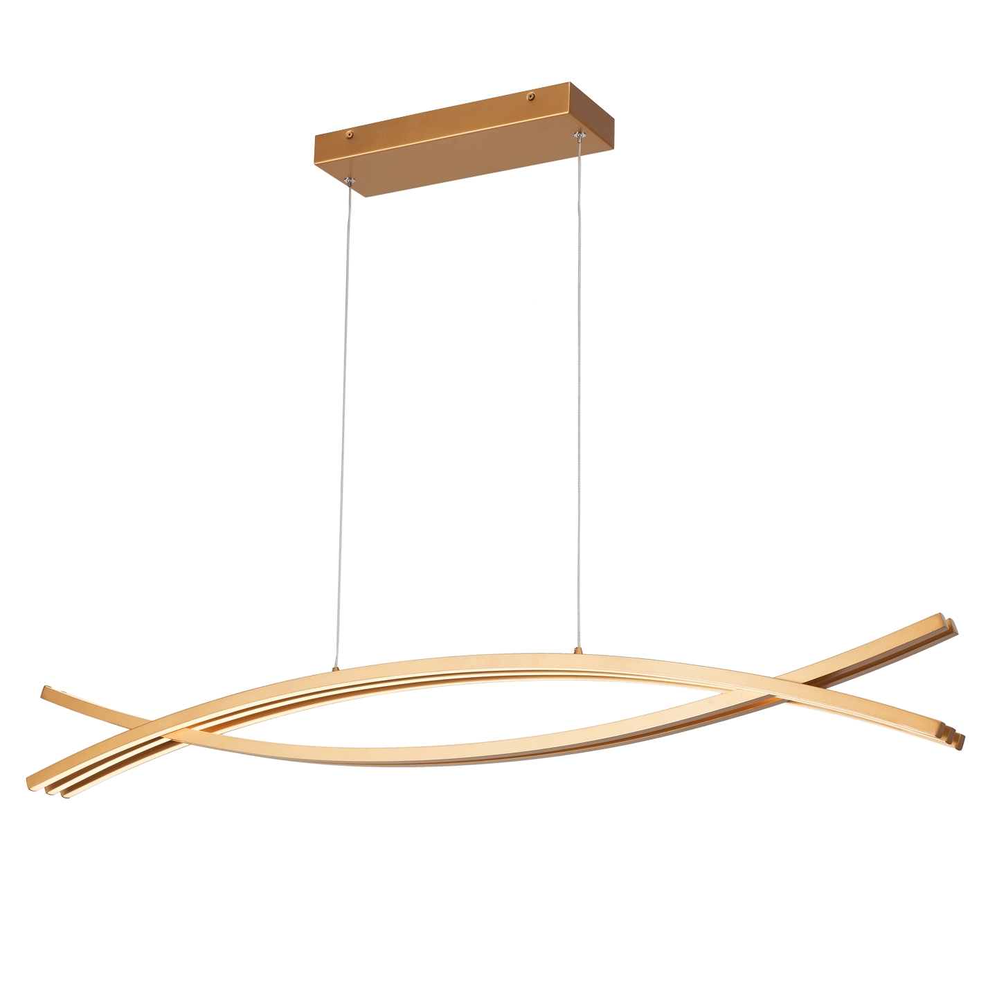 LED linear pendant light wishbone gold angled view