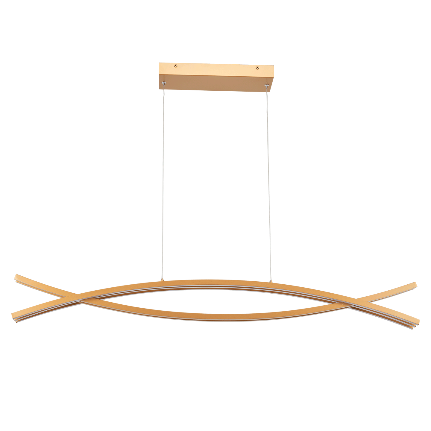 Wishbone LED linear pendant light gold finish front view.