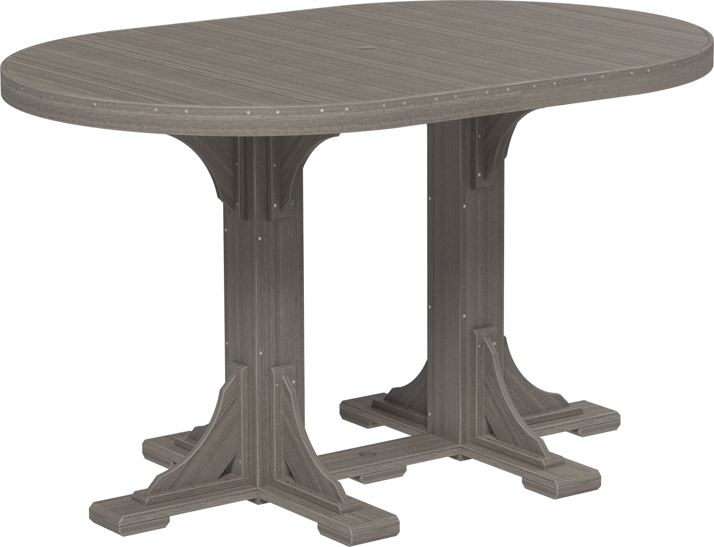 LuxCraft 4' x 6' Durable Patio Table in Coastal Gray finish, shown at bar height.