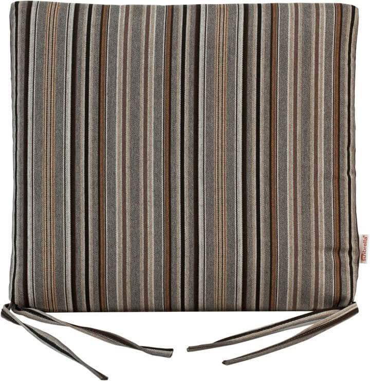 Cultivate stone brown and gray-striped dining chair seat cushion made from durable Sunbrella® fabric