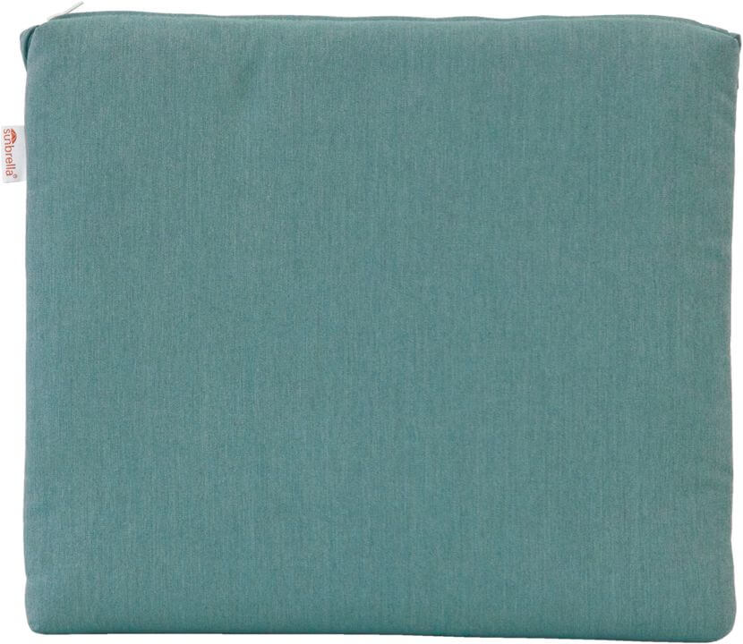 Cast breeze light teal Sunbrella® outdoor dining chair cushion providing a comfortable and stylish seating.